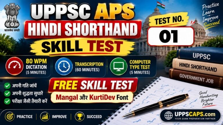 UPPSC APS Hindi Shorthand Test 01 – 80 WPM Dictation Practice